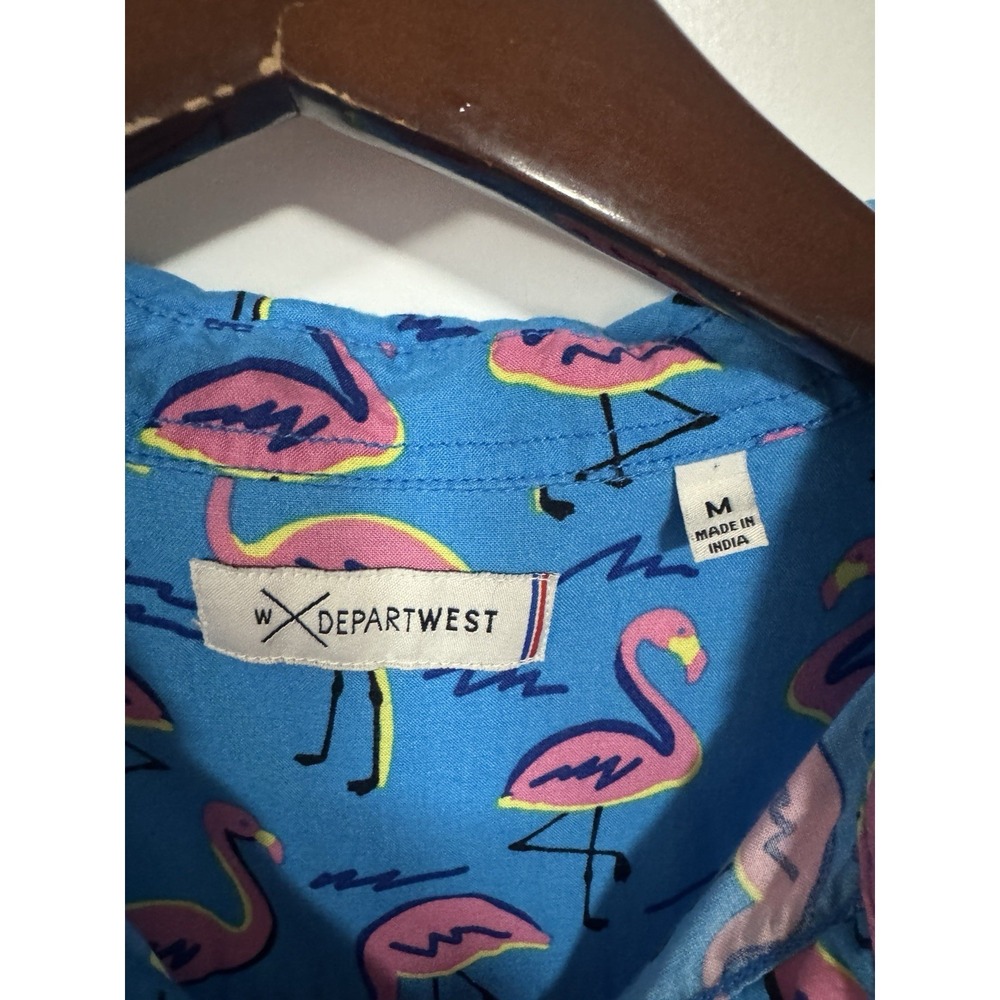 Depart West Lightweight Men's M Blue Flamingo Button Up Short Sleeve Summer - Picture 2 of 5